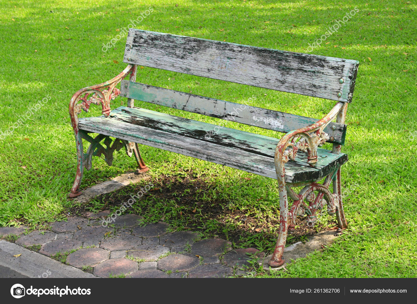 Old Wooden Bench Park Stock Photo
