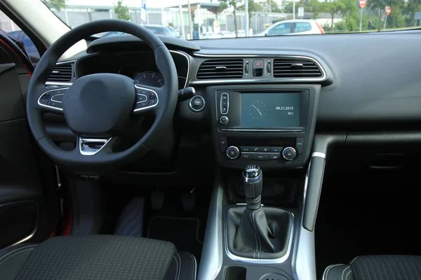 Interior Del Coche Moderno Materiales Lujo Diferentes Tonos Gris —  Fotos de Stock