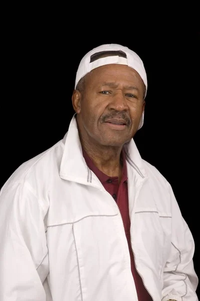 Atraktivní Starší Afričan Americký Muž Izolovaný Černém — Stock fotografie