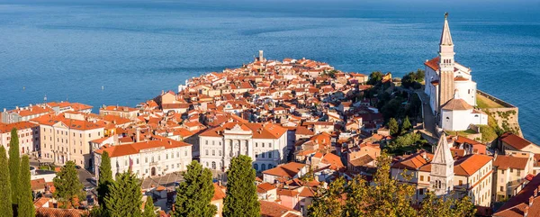 Panoramiczny Widok Piran Malownicze Stare Miasto Słowenii Godzinach Porannych Widok — Zdjęcie stockowe