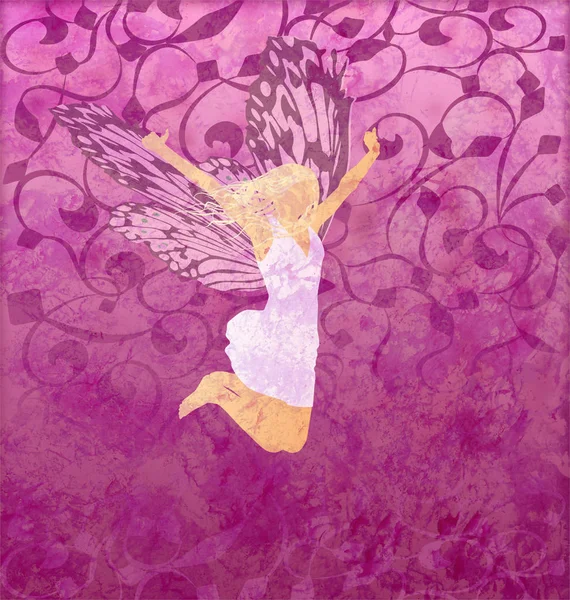 Rosa Gunge Illustration Mit Feenmädchen Mit Schmetterlingsflügeln — Stockfoto