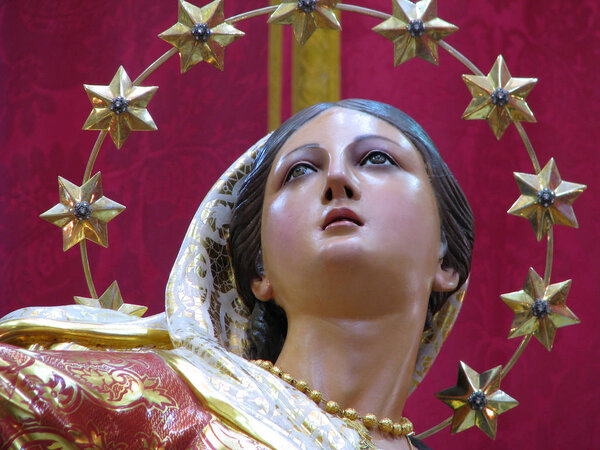 Detail Statue Assumption Blessed Virgin Mary Mqabba Malta Stock Image