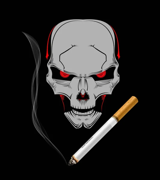 図は喫煙を停止します それ以上の悪魔の頭蓋骨と現実的なタバコ — Stock fotografie