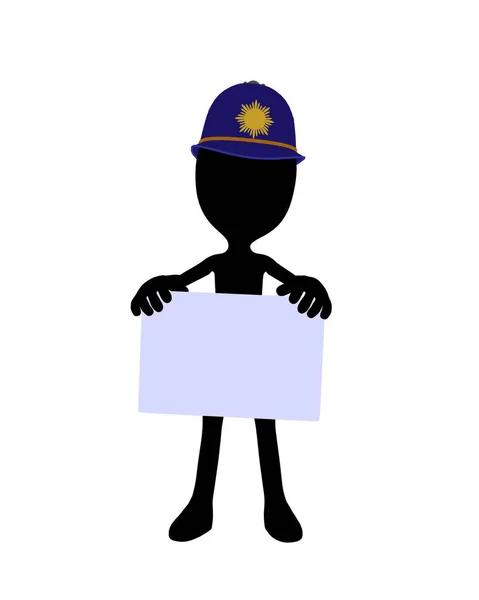 可爱的黑色剪影警察家伙拿着一个空白的名片在白色背景 — 图库照片