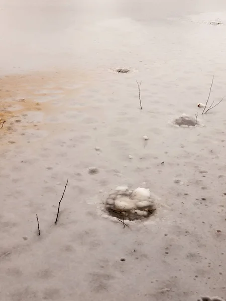 Congelado Sobre Superficie Del Agua Del Lago Fuera Invierno Diciembre — Foto de Stock