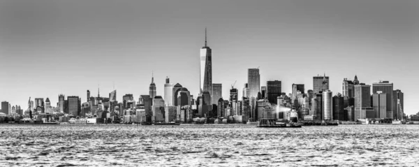 Ciudad Nueva York Manhattan Horizonte Céntrico Atardecer Con Rascacielos Iluminados — Foto de Stock