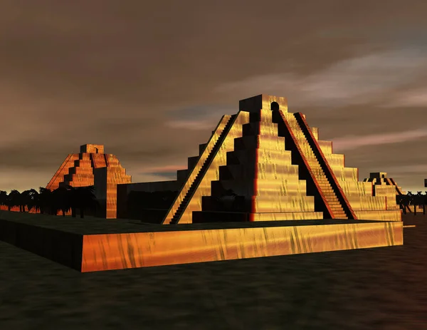 Adegan Digital Dengan Piramid Meksiko Prasejarah — Stok Foto