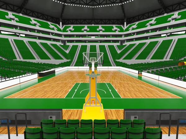 3D render of beautiful sports arena for basketball with floodlights , VIP boxes and green seats for twenty thousand fans