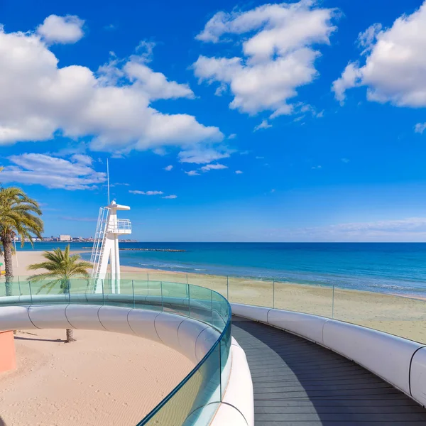 Alicante Postiguet Beach Playa Moderní Bílý Most Pro Pěší Španělsko — Stock fotografie