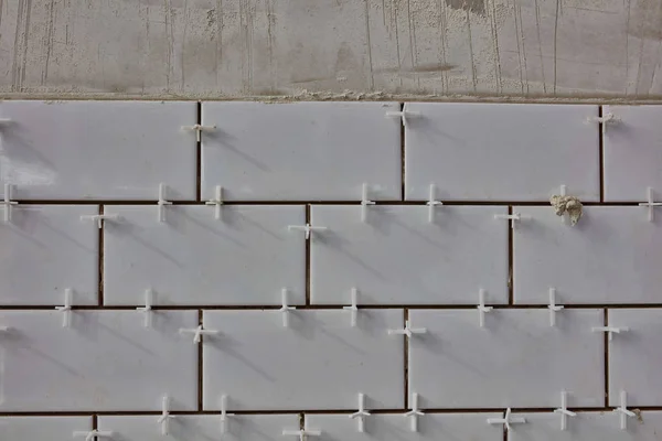 White Tile Installation Wall Renovation Concept — Stock Photo, Image