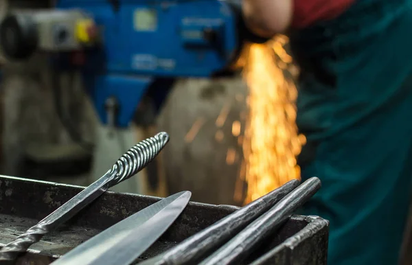 Blacksmith Work Hit Hammer Hot Metal Anvil — Stock Photo, Image