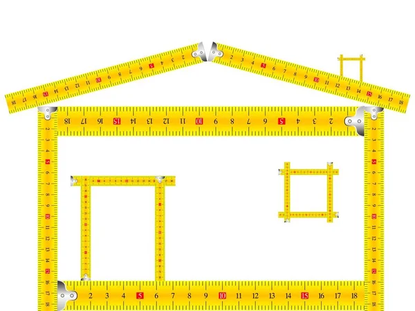 Casa Feita Fita Métrica Contra Fundo Branco Ilustração Arte Vetorial — Fotografia de Stock