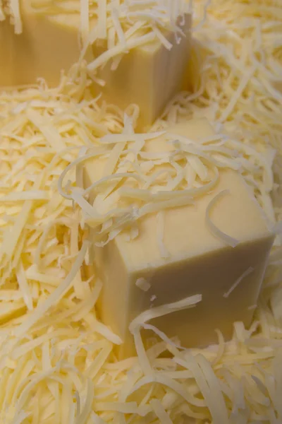 Close Background Made Shredded Yellow Cheese Tasty Fresh — Stock Photo, Image