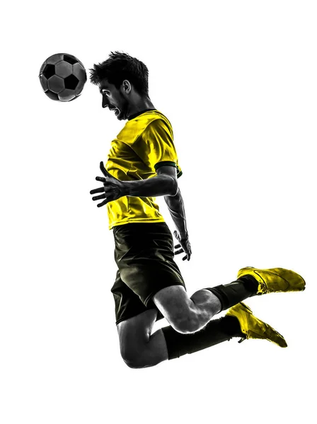 Brasiliansk Fotbollsspelare Ung Man Väg Silhuett Studio Vit Bakgrund — Stockfoto