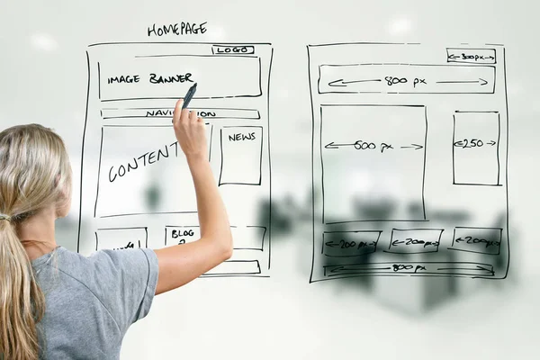 Designer Drawing Website Development Wireframe — Stock Photo, Image