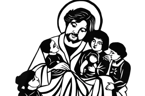 Jesús Con Niños Blanco Negro — Foto de Stock