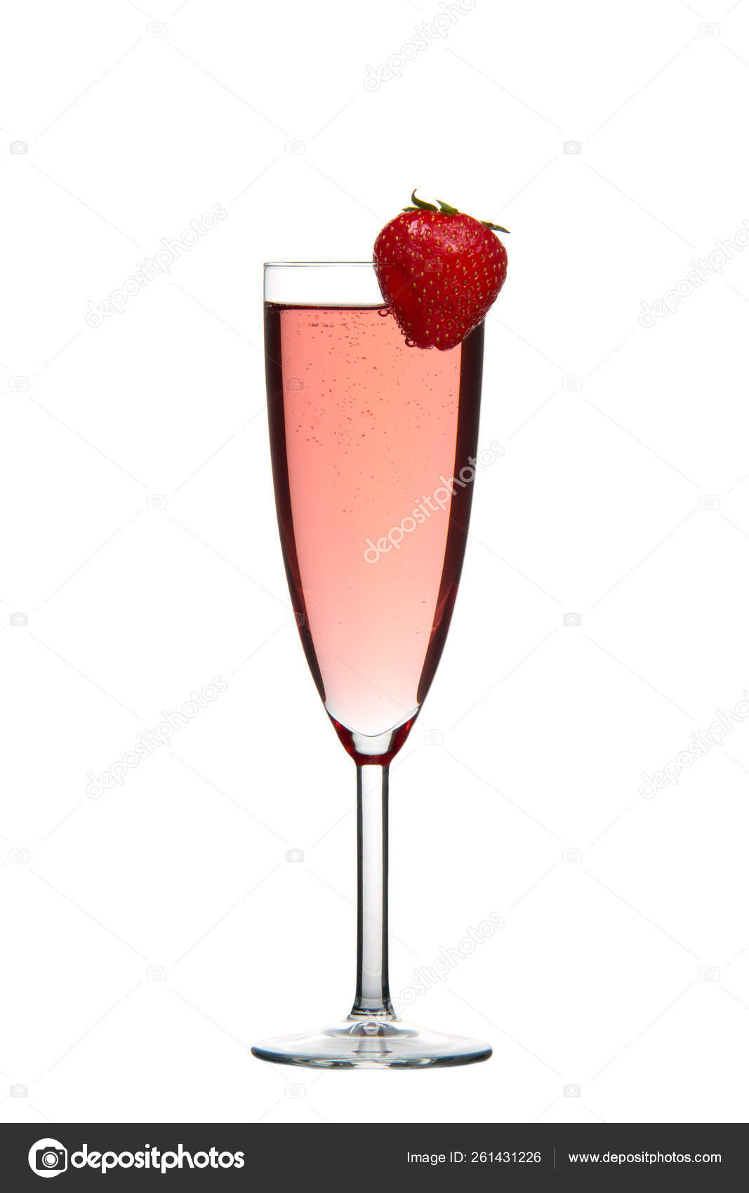 Sparkling Red Champagne Drink Strawberry Isolated White Background