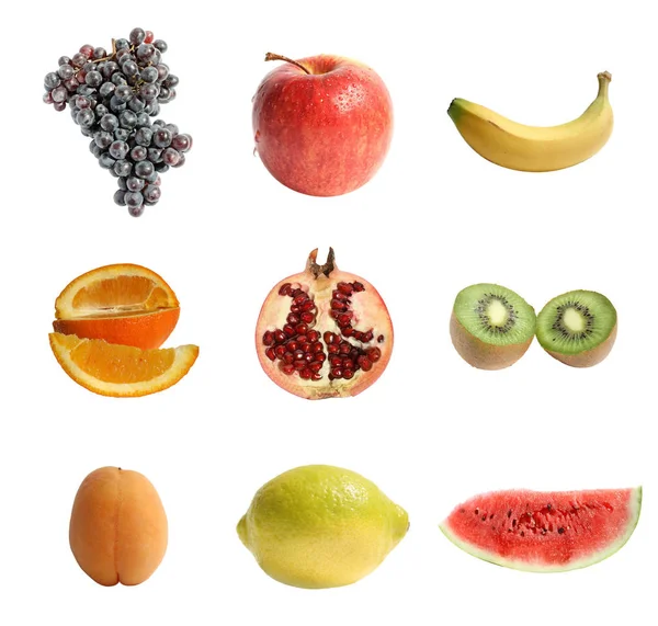 Nove Frutti Diversi Sfondo Bianco — Foto Stock