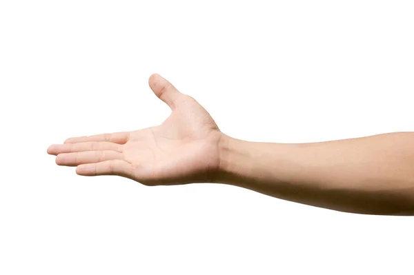 Homem Mão Segurando Isolado Branco — Fotografia de Stock