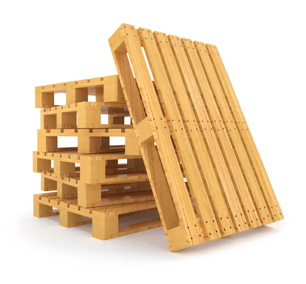 Pile Wooden Pallets Rendered Illustration Isolated White Background Clipping Path — Stock Photo, Image