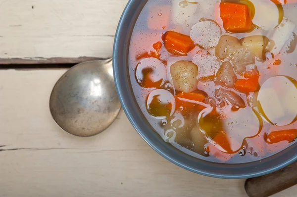 Supă Tradițională Italiană Minestrone Masă Rustică Ingrediente — Fotografie, imagine de stoc