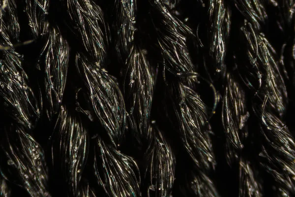 Fekete Nylon Mesh Ruhát Szálak Mikroszkóp Alatt — Stock Fotó