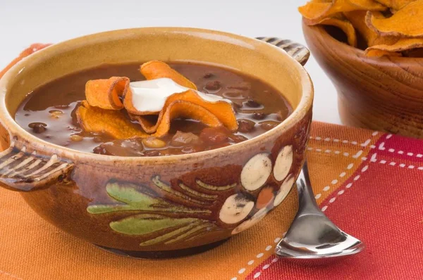 Bowl Homemade Spicy Black Bean Soup — Stock Photo, Image