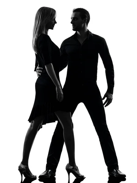 Een Kaukasische Paar Vrouw Man Dansende Dansers Salsa Rock Silhouette — Stockfoto