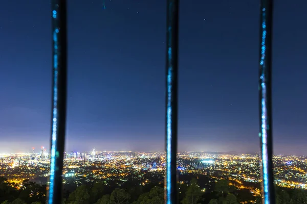 Vista Brisbane City Desde Mount Coot Tha Por Noche Queensland —  Fotos de Stock