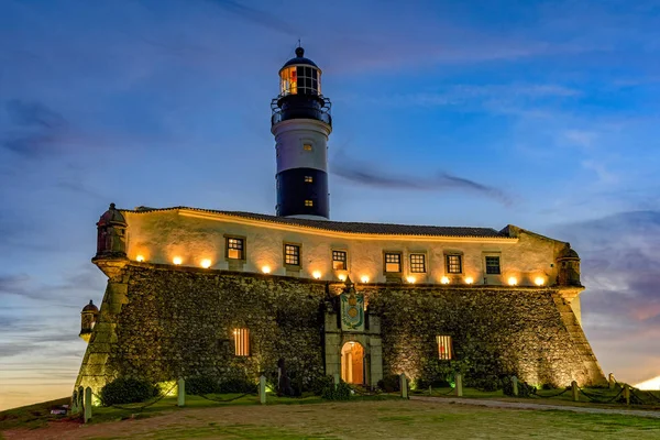 Night View Famous Historic Barra Lighthouse Banks Todos Santos Bay — Stock Photo, Image