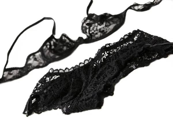 Set Black Lacy Women Underwear White Background — Stock Photo, Image