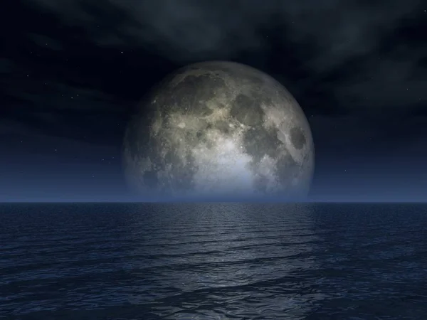 Lua Cheia Paisagem Oceânica Ilustração — Fotografia de Stock