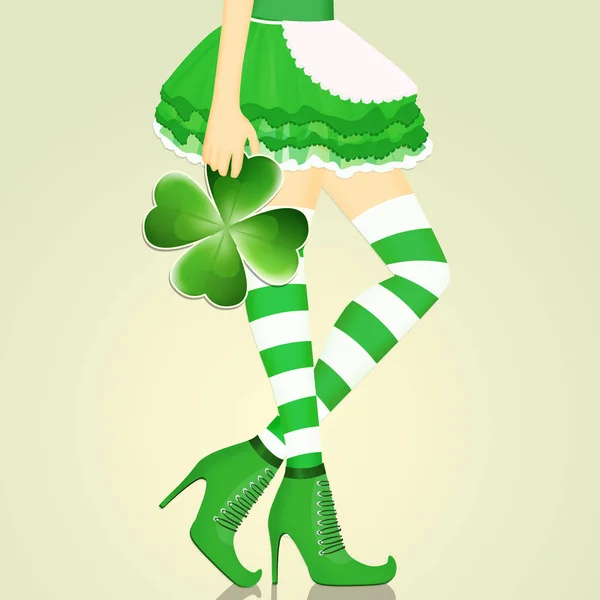 Ilustracja Dziewczyna Saint Patrick Czterolistna Koniczynka — Zdjęcie stockowe