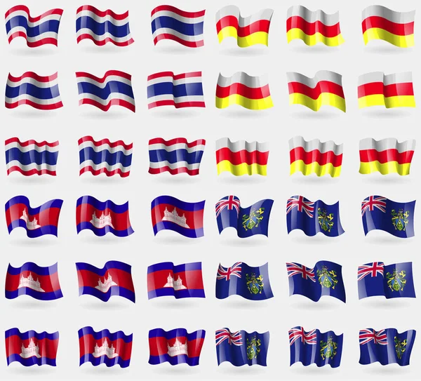 Tailandia Osetia Del Norte Camboya Islas Pitcairn Conjunto Banderas Los — Foto de Stock