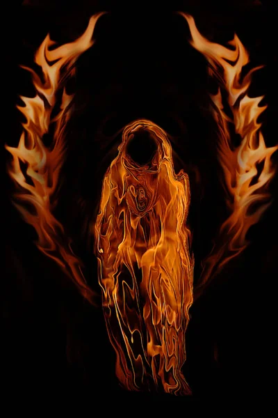 Firey Dark Angel Fantasma Del Infierno Aislado Sobre Fondo Negro — Foto de Stock