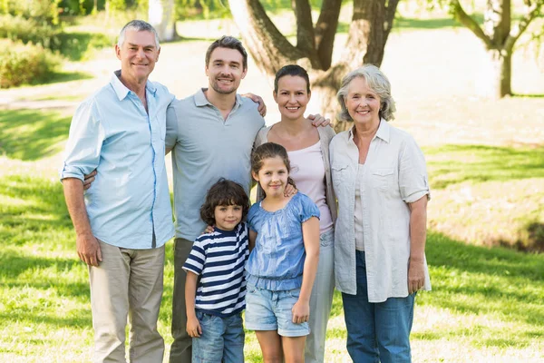 Portret Van Een Gelukkig Uitgebreid Gezin Het Park — Stockfoto