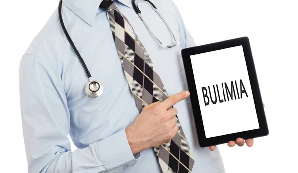 Doctor Isolated White Backgroun Holding Digital Tablet Bulimia — Stock Photo, Image