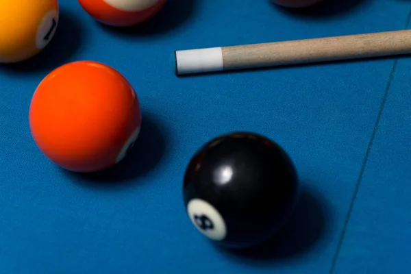 Pool Table With Balls And Cue Stick