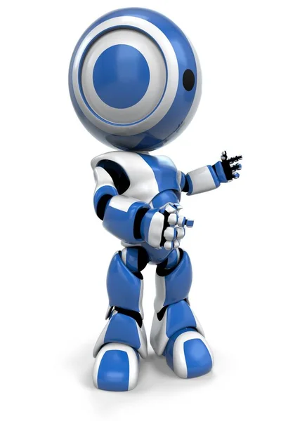 Синій Робот Жестикулює Праворуч Представляючи Розмовляючи Корисна Поза — стокове фото