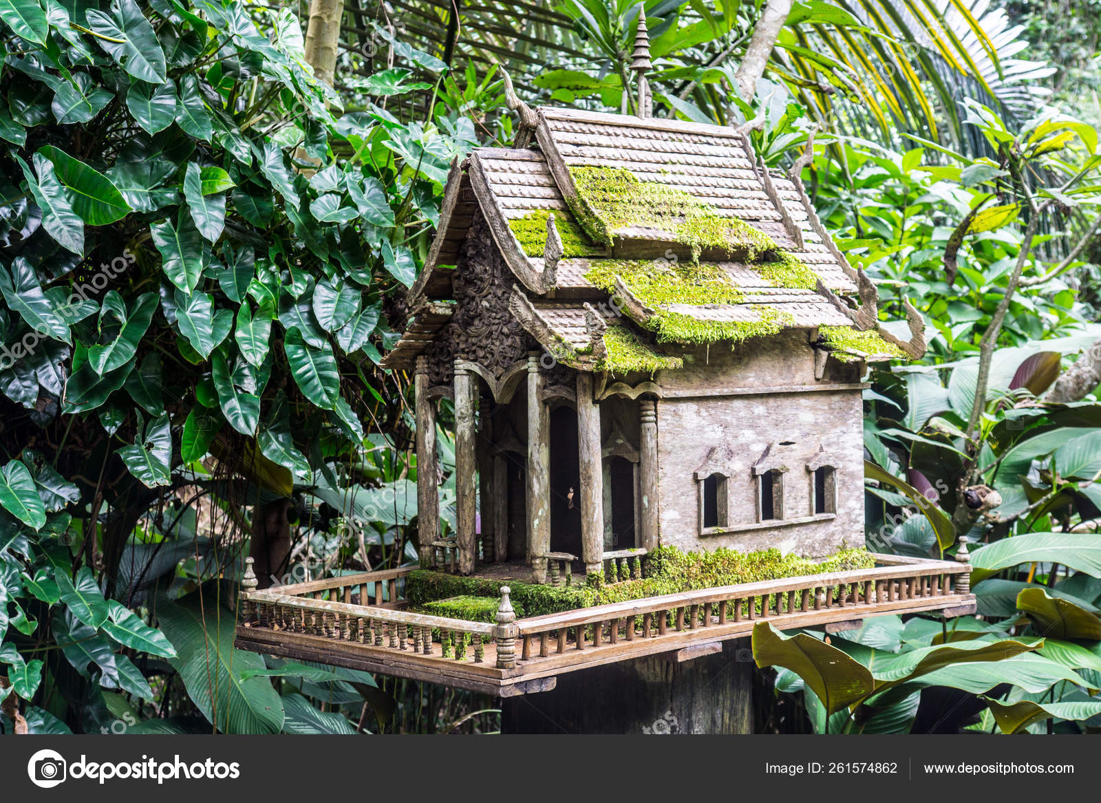 Ancient Thai Wooden Joss House Thai Garden Thailand Stock Photo