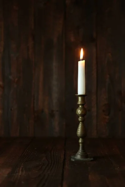 Vela Sobre Antiguo Fondo Rústico Madera — Foto de Stock