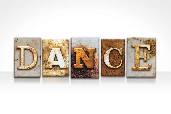 Ordet Dance Skrivet Rusty Metal Boktryck Typ Isolerad Vit Bakgrund — Stockfoto