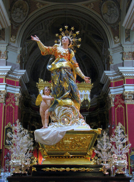 Statue Assumption Blessed Virgin Mary Ghaxaq Malta Stock Photo