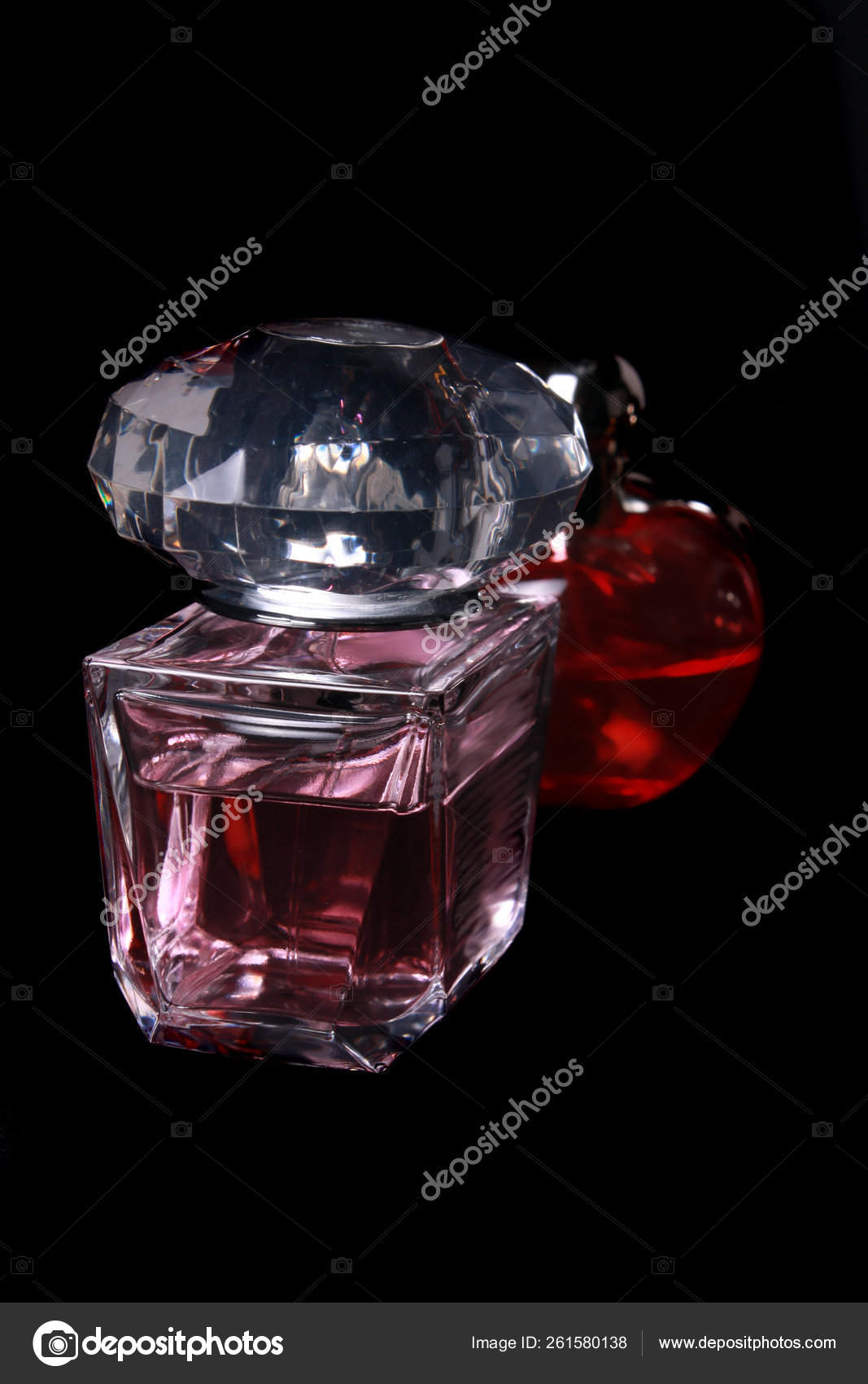 Beautiful Perfume Bottles Red Pink Colors Black Studio Background