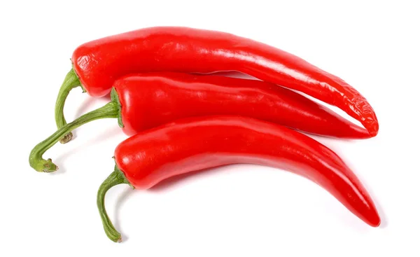 Grote Rode Hete Chili Peppers Geïsoleerd Wit — Stockfoto