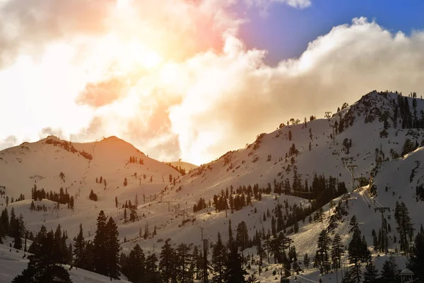 Squaw Valley ski resort in late afternoon.