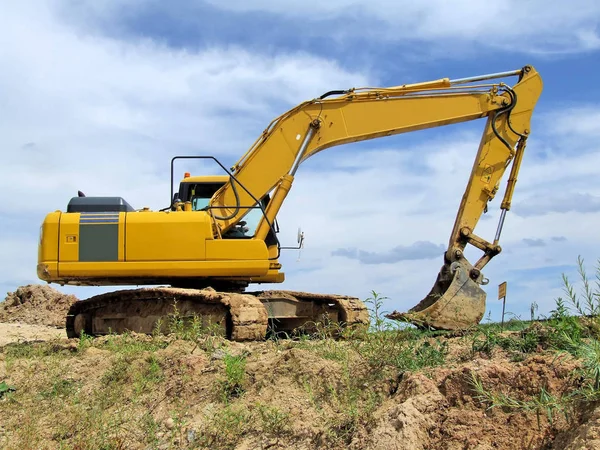 Escavadeira Amarela Canteiro Obras — Fotografia de Stock