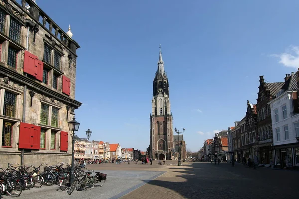 Tornet Den Nya Kyrkan Och Torget Delft — Stockfoto