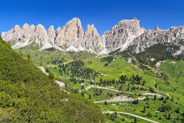 Dolomiti Road Gardena Valley Cir Mount Background Alto Adige Italy — 图库照片