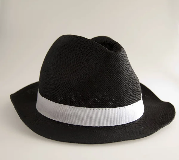 Sombrero Hombre Blanco Negro Sobre Fondo Blanco — Foto de Stock